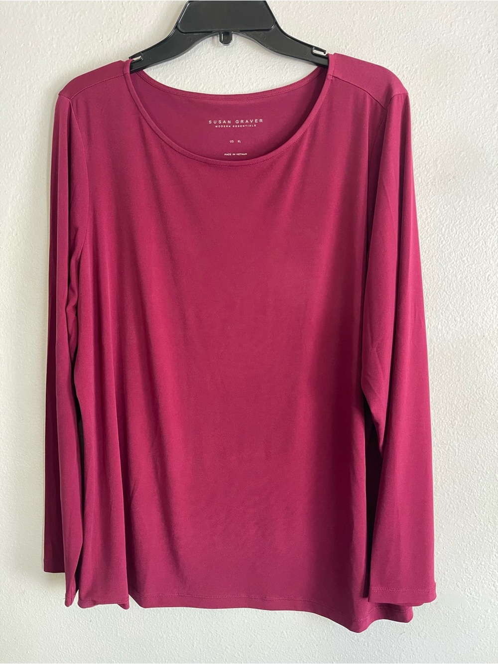 Susan Graver Long Sleeve Scoop Neck Top in Berry